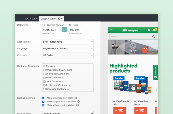 Design backend view of Intershop's experience management for e-commerce manufacturing﻿